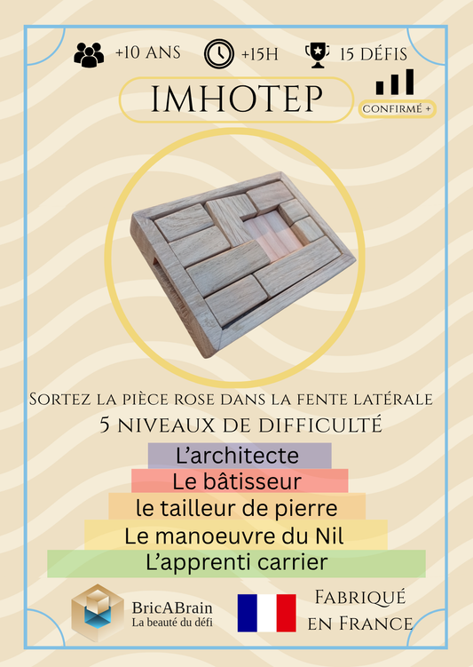 IMHOTEP : Casse-tête en bois (jusqu’à 4 niveaux de difficulté)