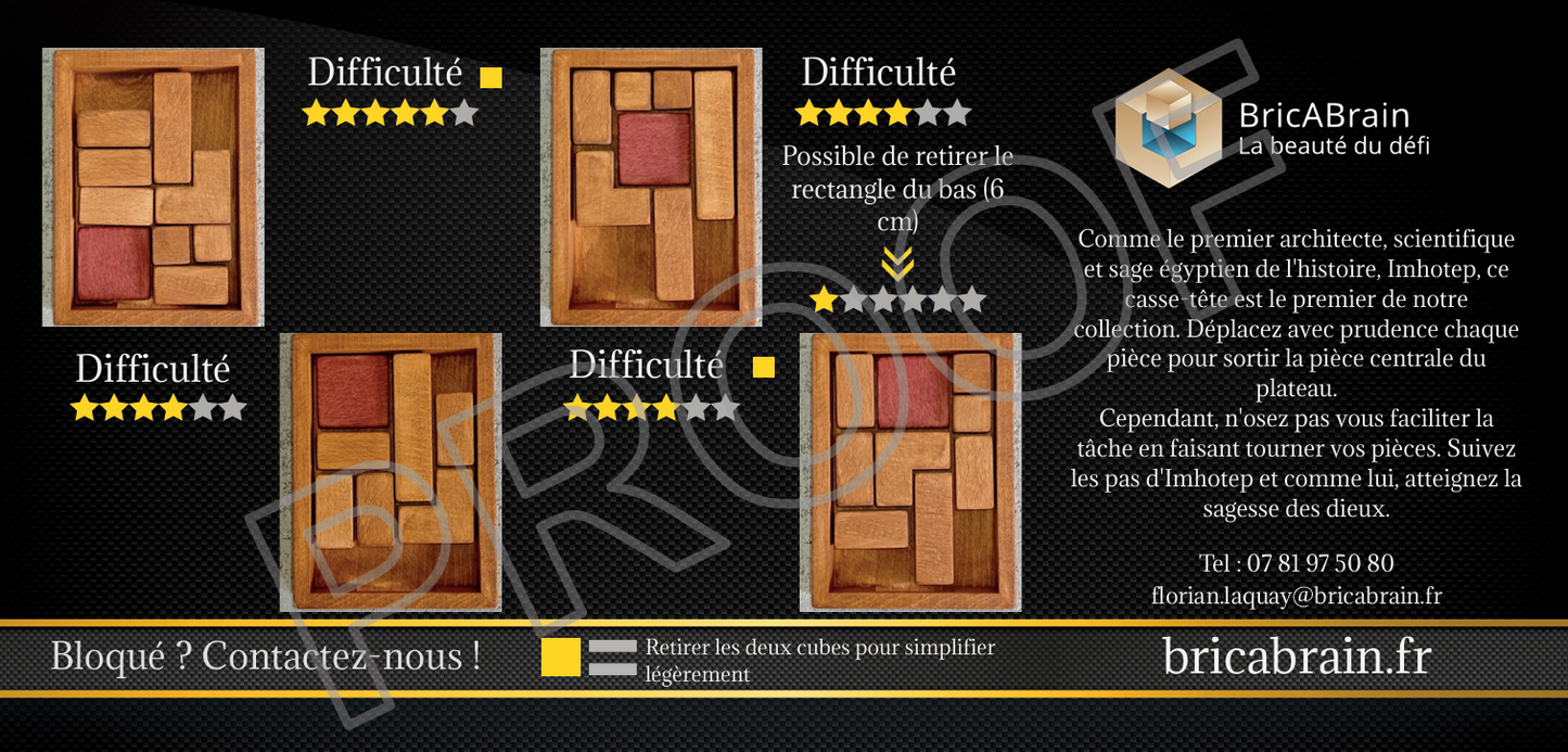 IMHOTEP : Casse-tête en bois (jusqu’à 3 niveaux de difficulté)