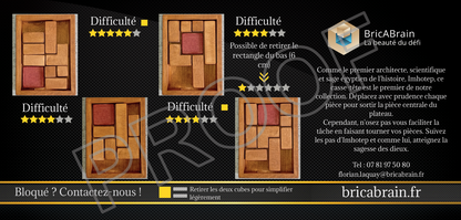 IMHOTEP : Casse-tête en bois (jusqu’à 3 niveaux de difficulté)
