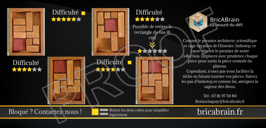 IMHOTEP : Casse-tête en bois (jusqu’à 3 niveaux de difficulté)